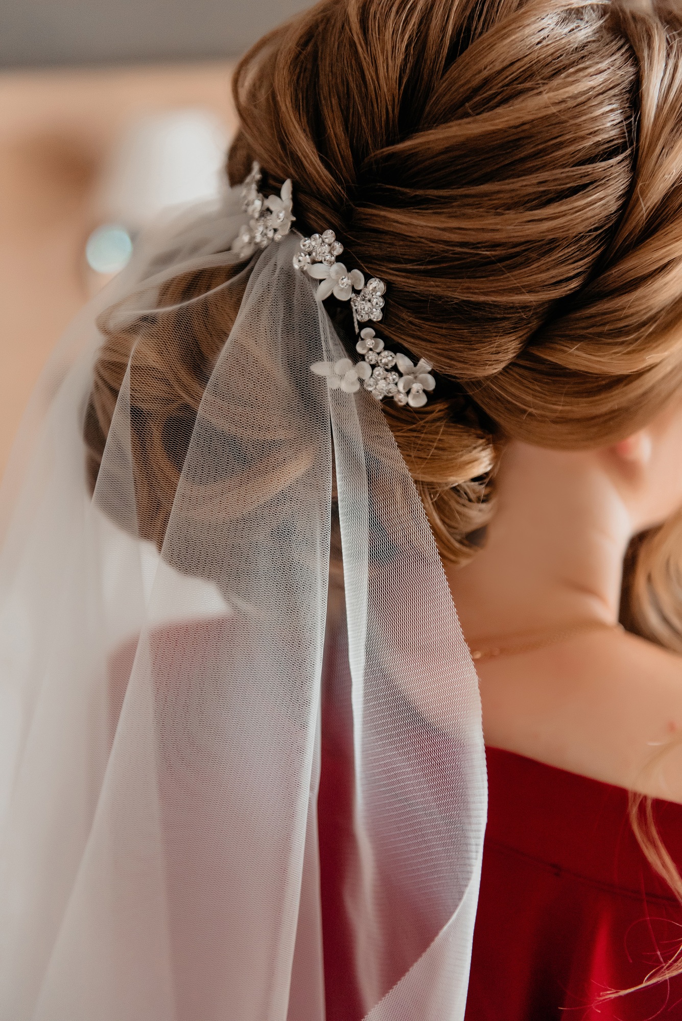 Bridal hairstyle, bun view from behind