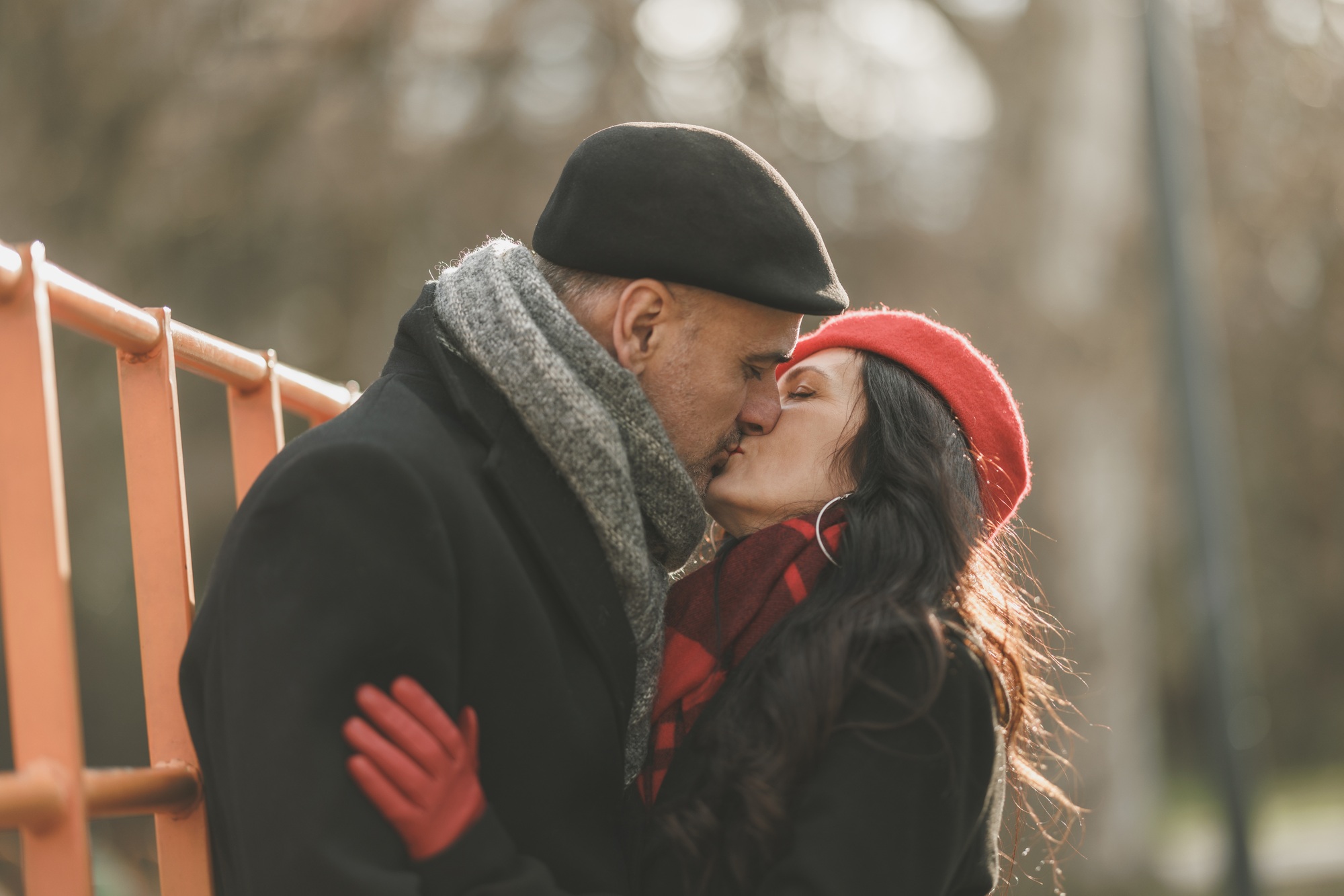 Mature Couple Kissing in the Park