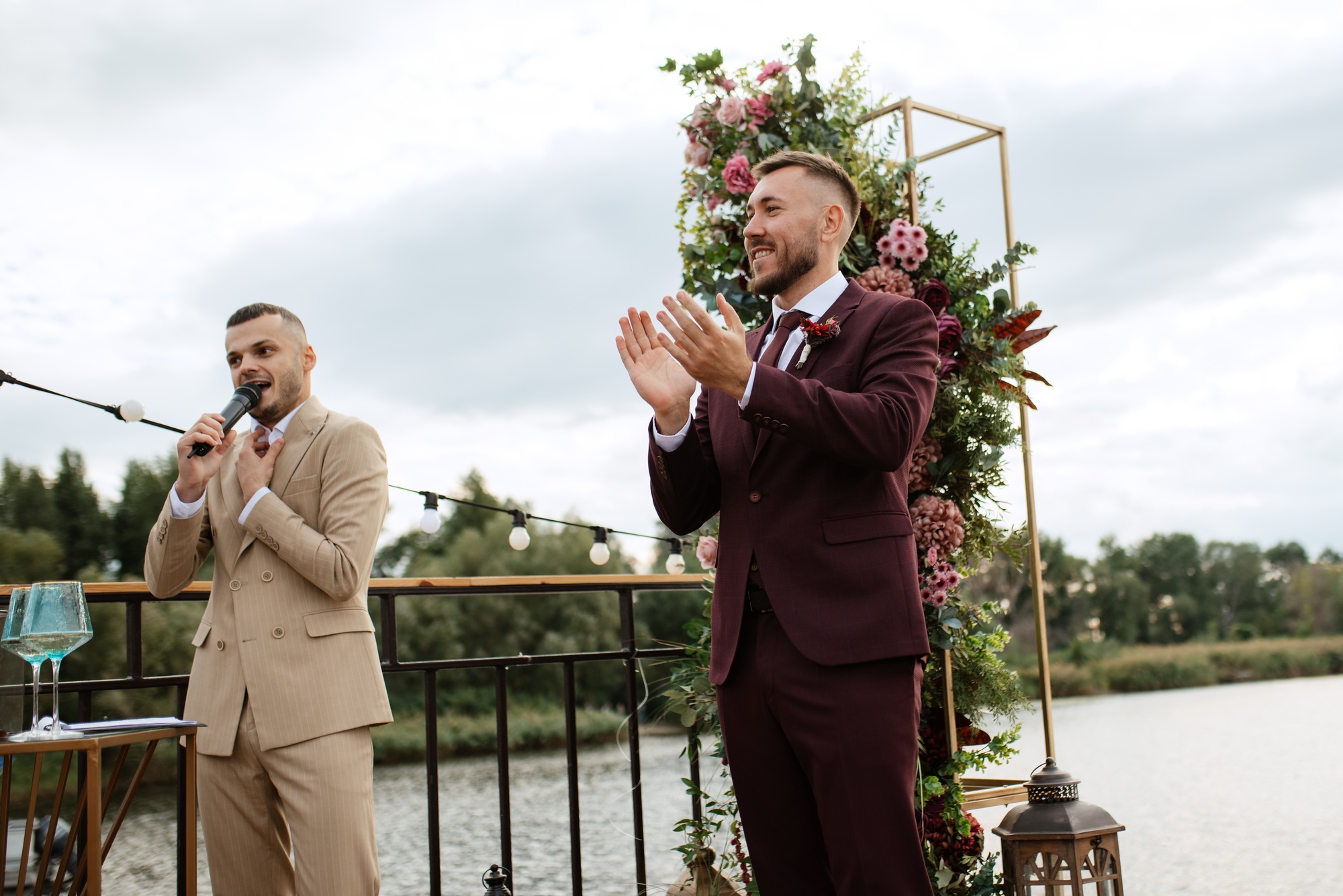 wedding ceremony of the newlyweds on the pier