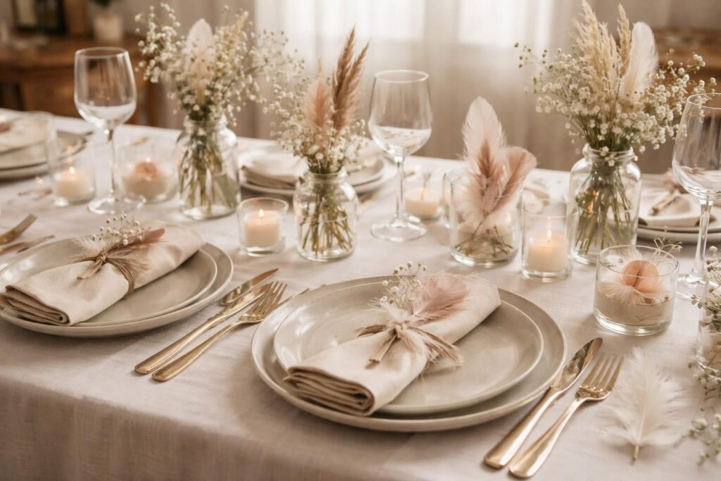 Idées créatives de plumes pour déco de table de mariage à petit budget Idées créatives de plumes pour déco de table de mariage à petit budget