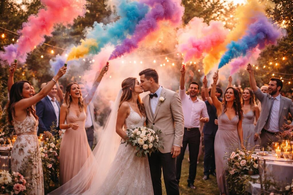 Utilisation créative de fumigènes dans un mariage Utilisation créative de fumigènes dans un mariage