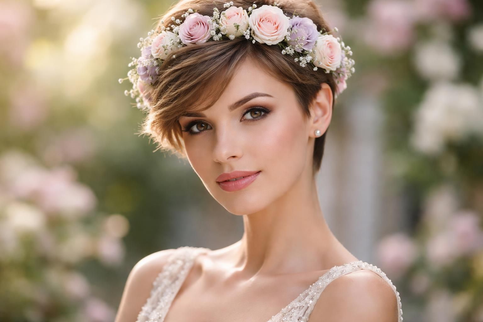 découvrez nos idées chic et élégantes de coiffures courtes ornées d'une couronne de fleurs pour un look frais et raffiné en toutes occasions.