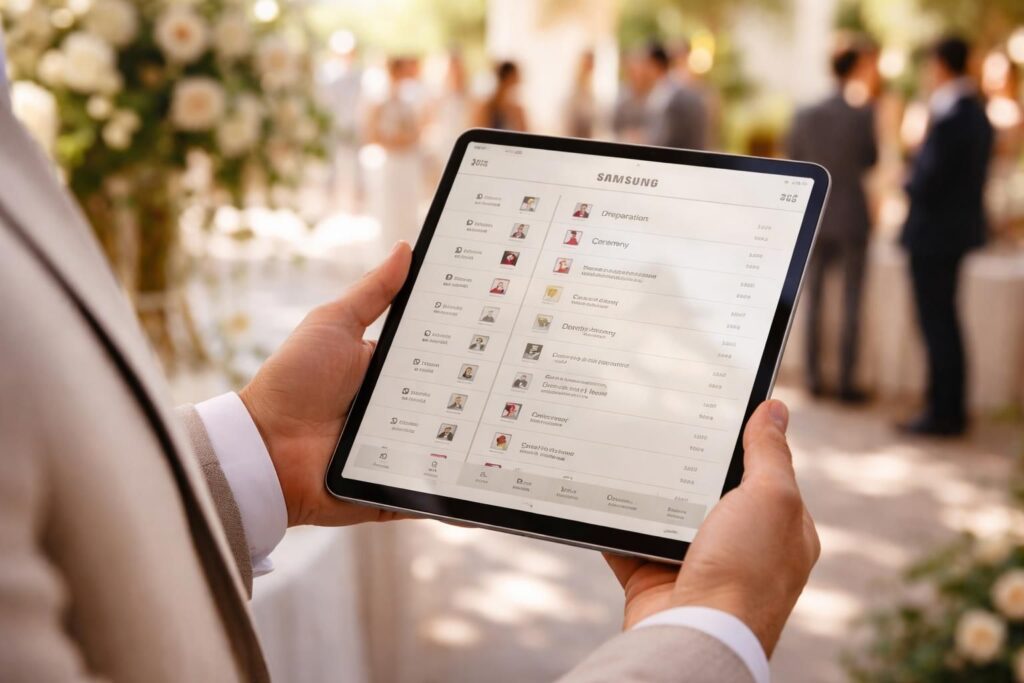 Le timing du jour J du mariage consultable sur tablette Samsung Galaxy Le timing du jour J du mariage consultable sur tablette Samsung Galaxy