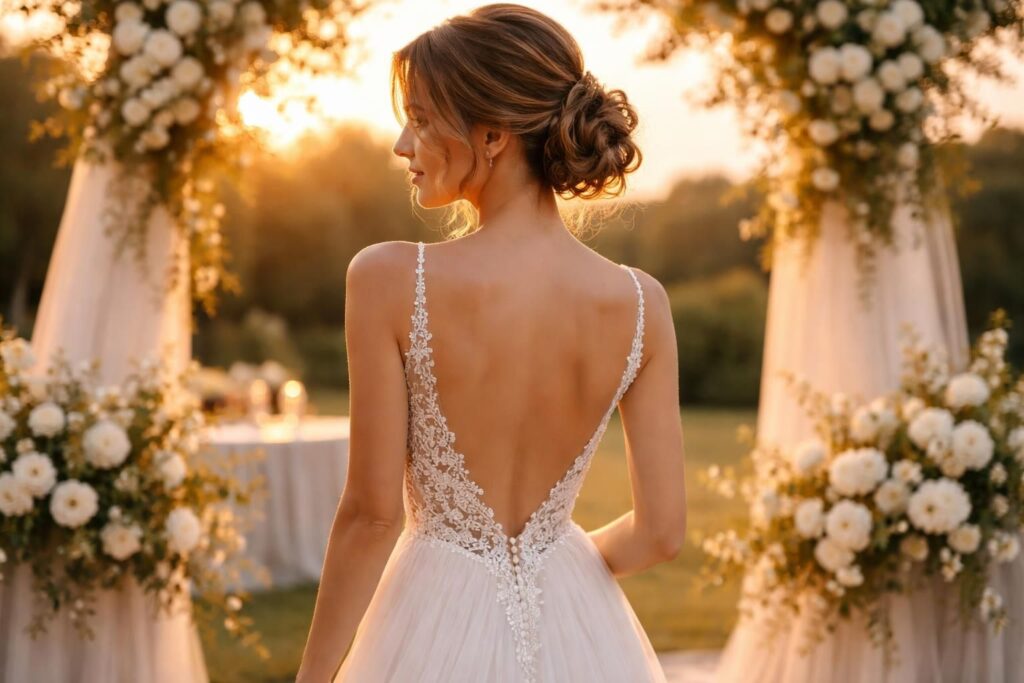 Célébrer l’amour : quelle coiffure avec une robe dos nu pour un mariage est idéale Célébrer l’amour : quelle coiffure avec une robe dos nu pour un mariage est idéale