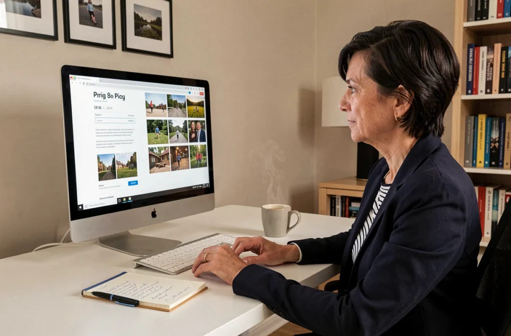 Photographe à Arcueil préparant un devis de séance photo sur ordinateur dans son bureau professionnel